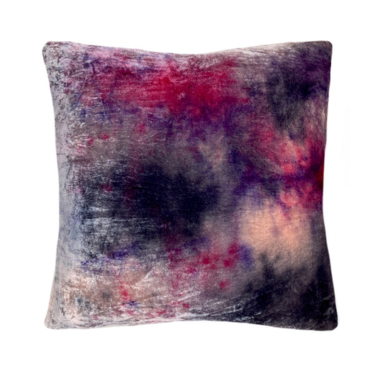 Hand Painted Silk Velvet Pillow, Abstract No.2, Pink Lilac & Navy