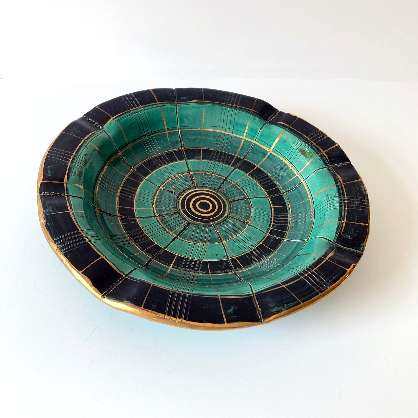 Italian Green and Gold Geometric Vide Poche Midcentury 1960s