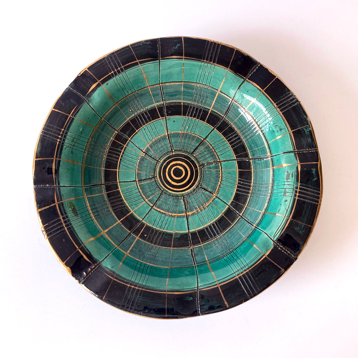 Italian Green and Gold Geometric Vide Poche Midcentury 1960s