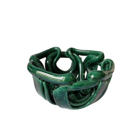 Postmodern Green Woven Abstract Ceramic Bowl