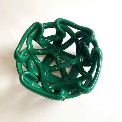 Postmodern Green Woven Abstract Ceramic Bowl