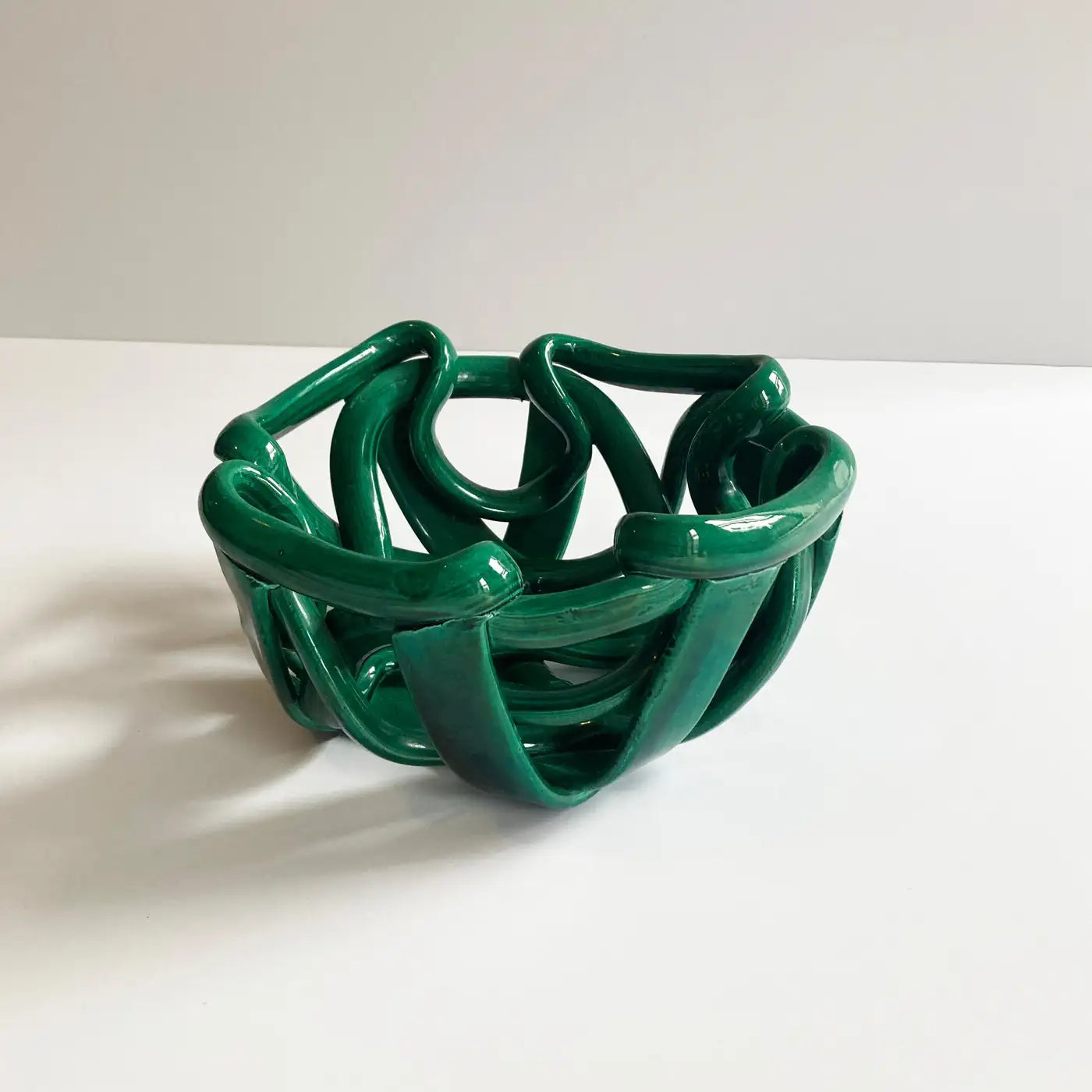 Postmodern Green Woven Abstract Ceramic Bowl