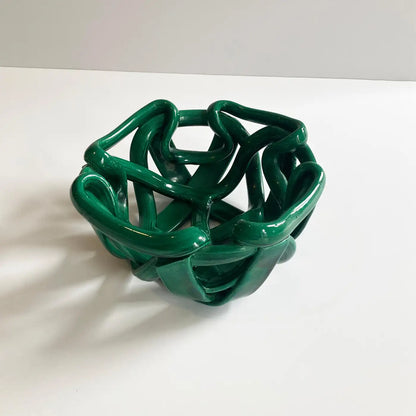 Postmodern Green Woven Abstract Ceramic Bowl