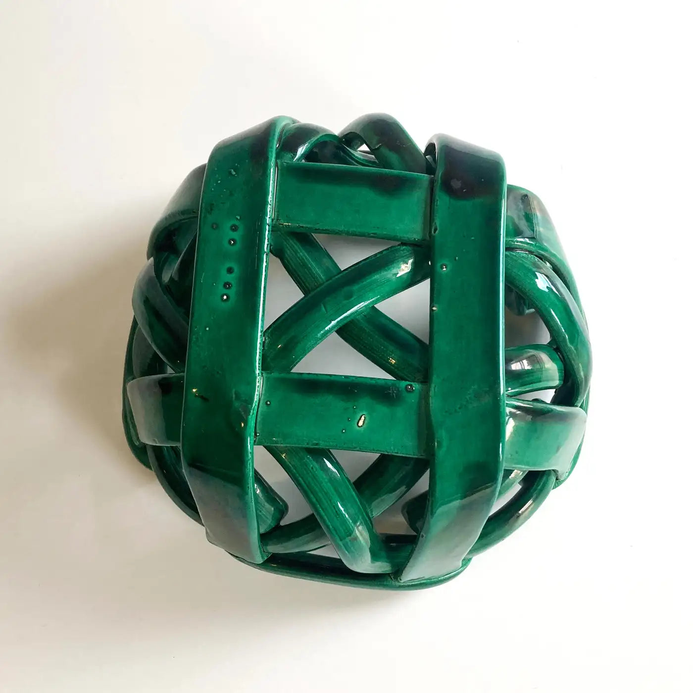 Postmodern Green Woven Abstract Ceramic Bowl