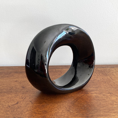 Haeger Gloss Black Postmodern Abstract Circular Twisted Orb Sculpture