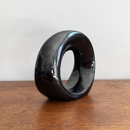 Haeger Gloss Black Postmodern Abstract Circular Twisted Orb Sculpture