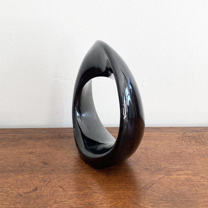 Haeger Gloss Black Postmodern Abstract Circular Twisted Orb Sculpture