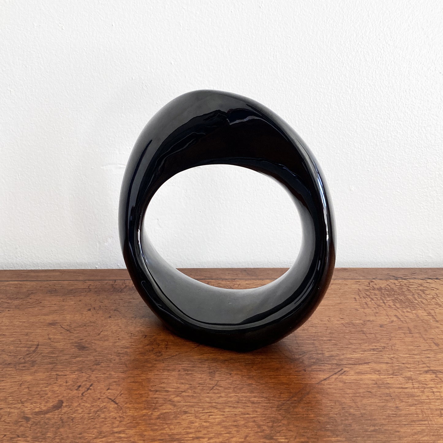 Haeger Gloss Black Postmodern Abstract Circular Twisted Orb Sculpture