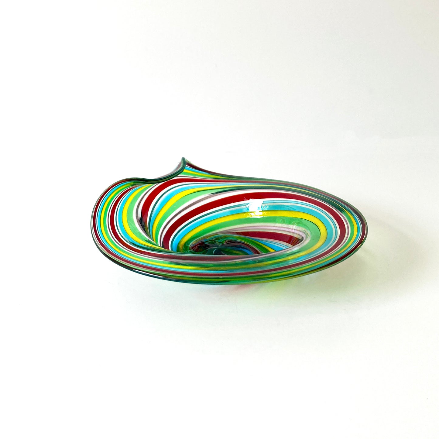 Murano Hand Blown Striped Petite Vide Poche in Multicolor Rainbow 1970s