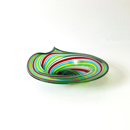 Murano Hand Blown Striped Petite Vide Poche in Multicolor Rainbow 1970s