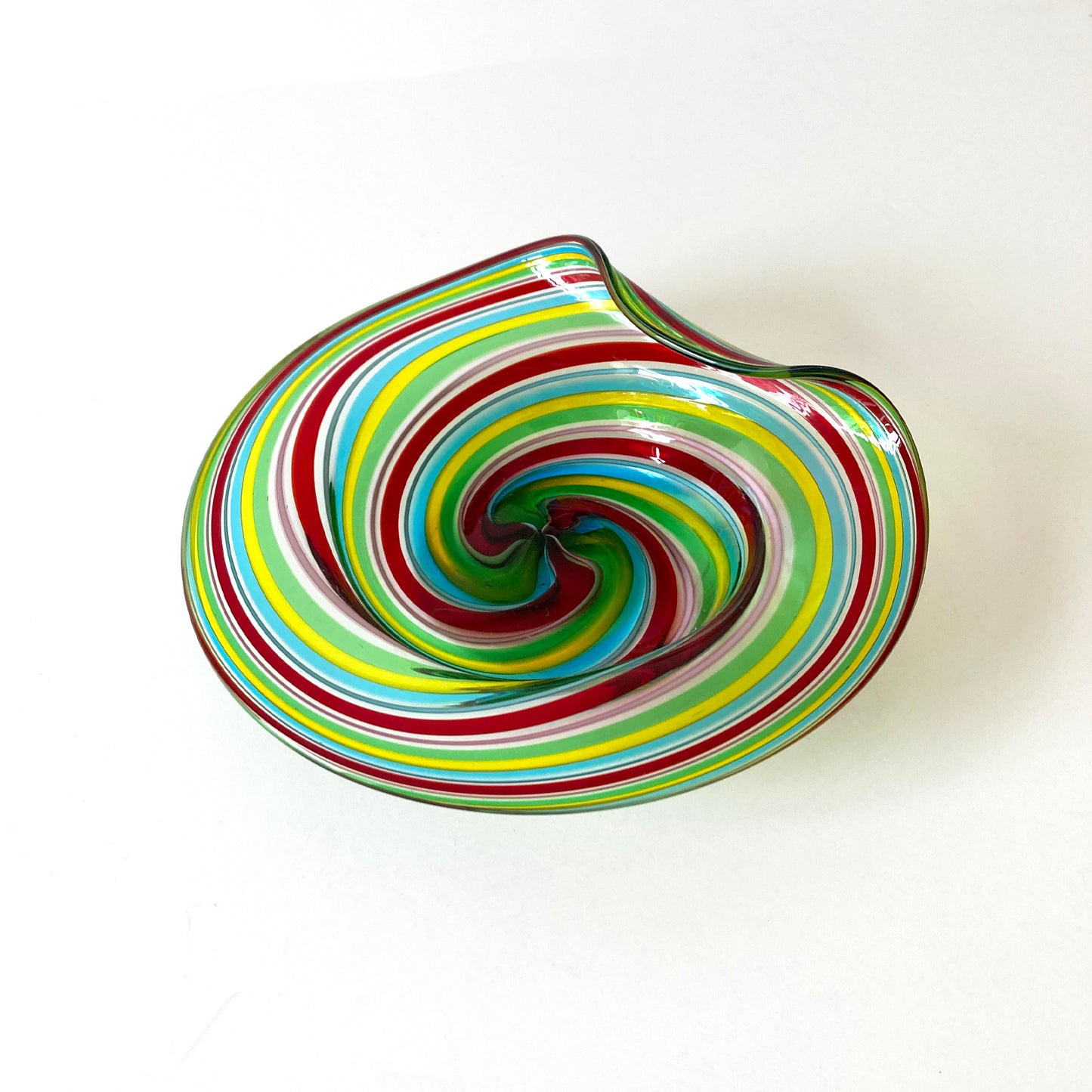 Murano Hand Blown Striped Petite Vide Poche in Multicolor Rainbow 1970s