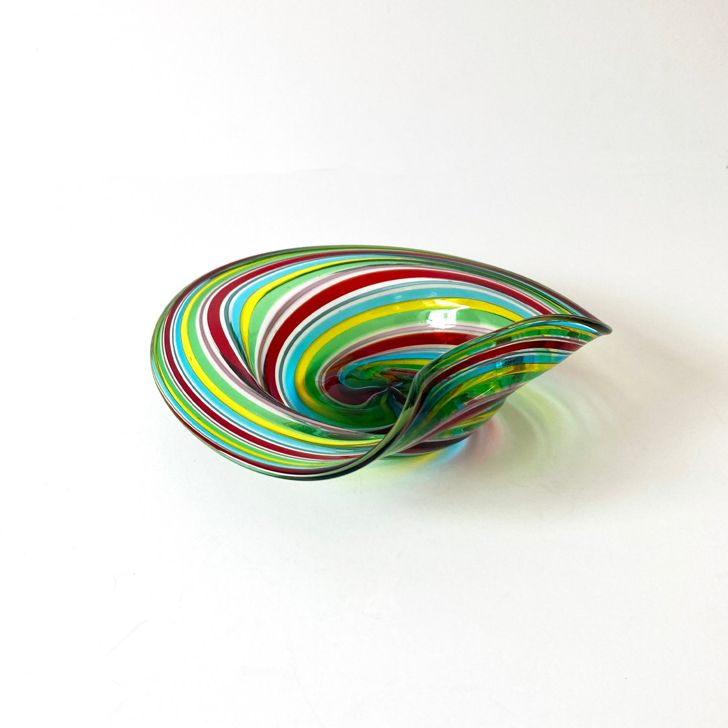 Murano Hand Blown Striped Petite Vide Poche in Multicolor Rainbow 1970s