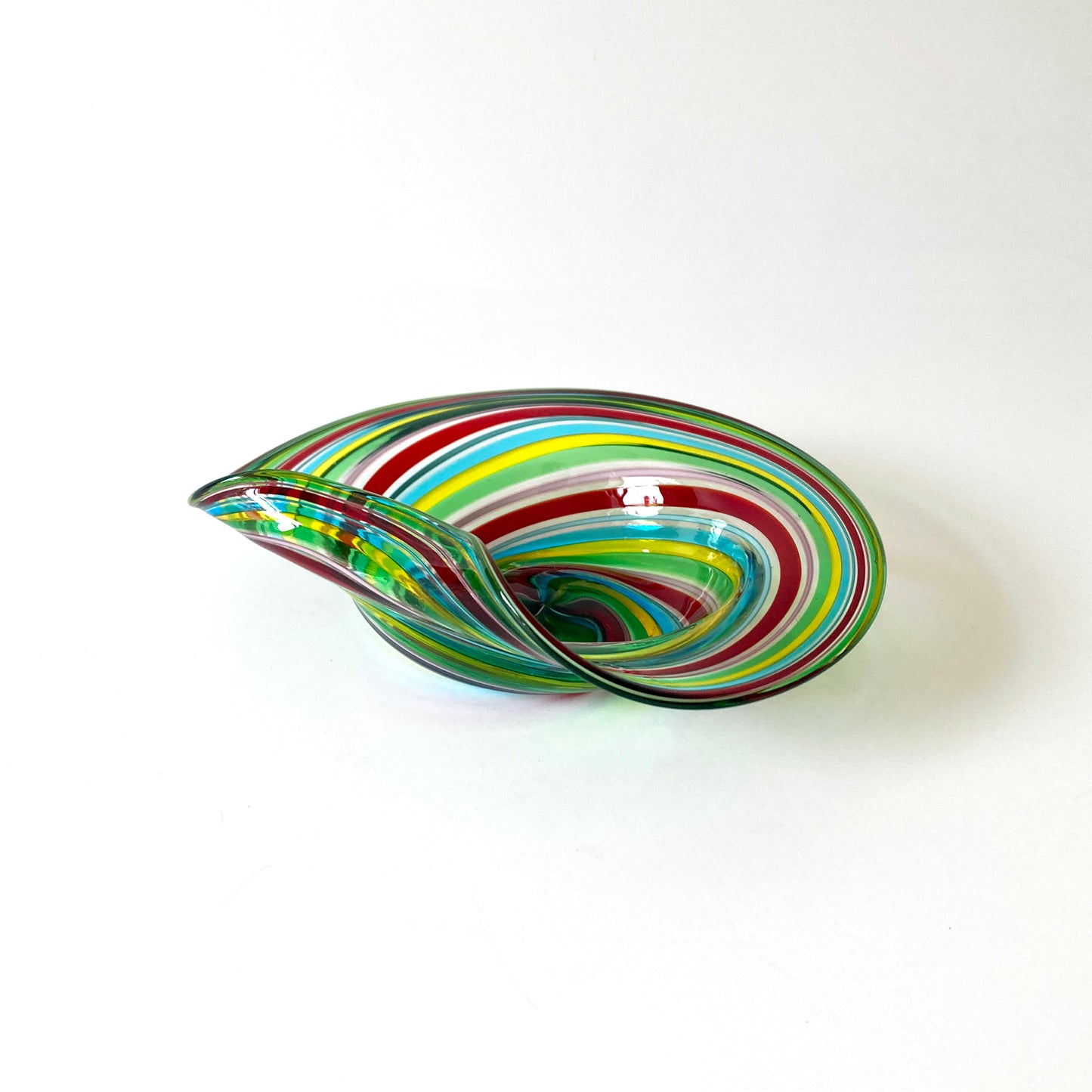 Murano Hand Blown Striped Petite Vide Poche in Multicolor Rainbow 1970s