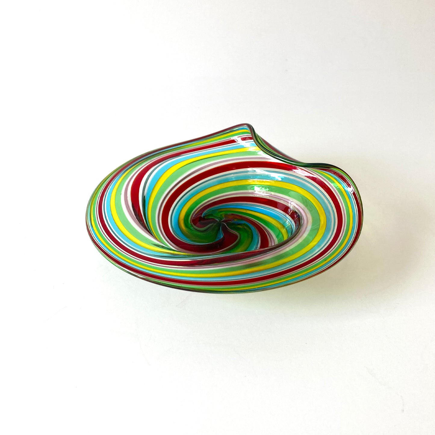 Murano Hand Blown Striped Petite Vide Poche in Multicolor Rainbow 1970s