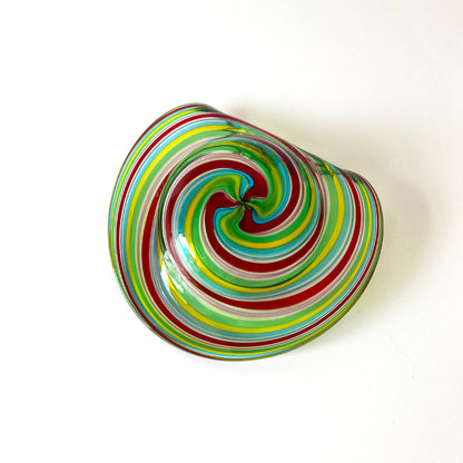 Murano Hand Blown Striped Petite Vide Poche in Multicolor Rainbow 1970s