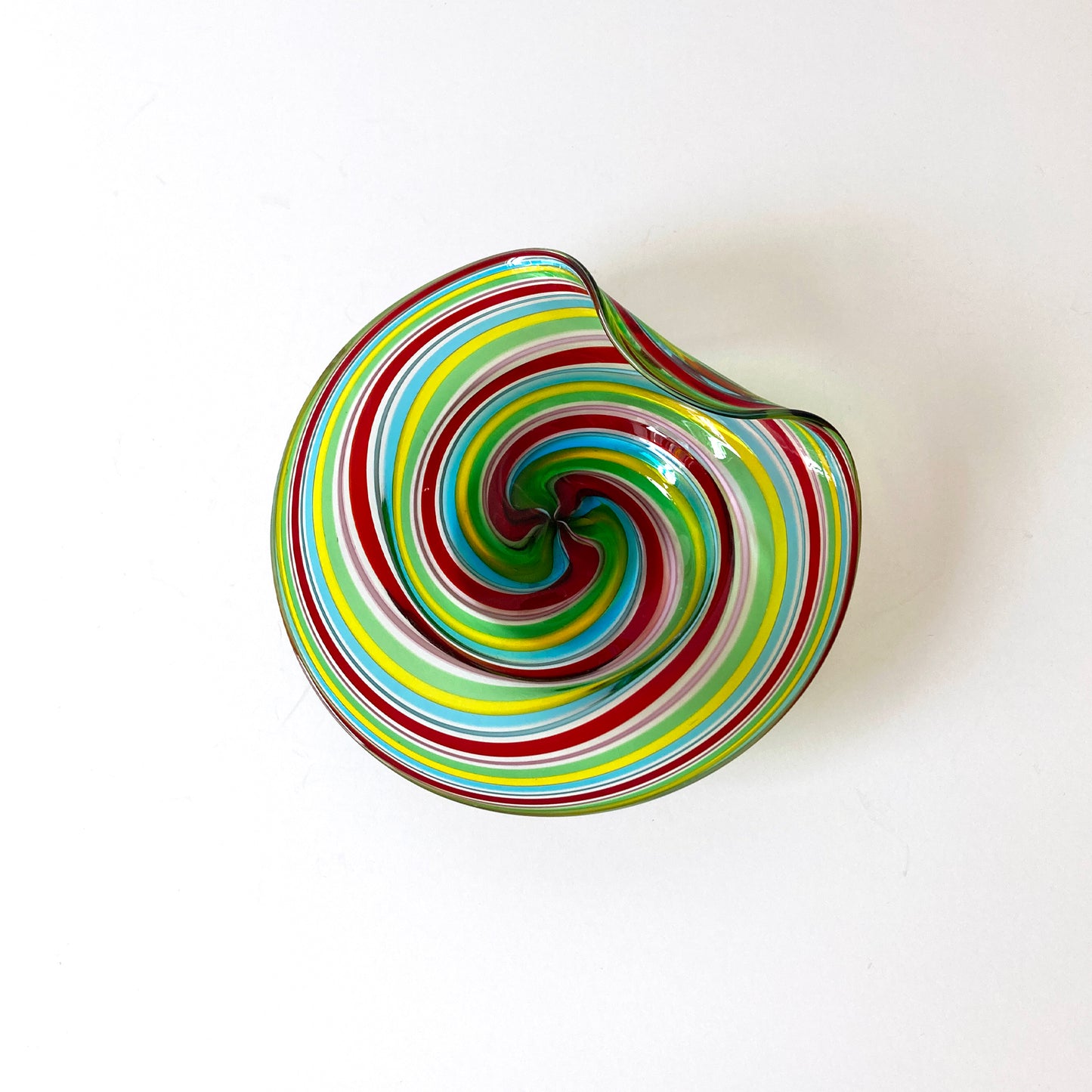 Murano Hand Blown Striped Petite Vide Poche in Multicolor Rainbow 1970s