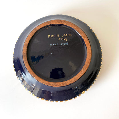 Italian Navy Blue and Gold Lidded Round Box, 1960s