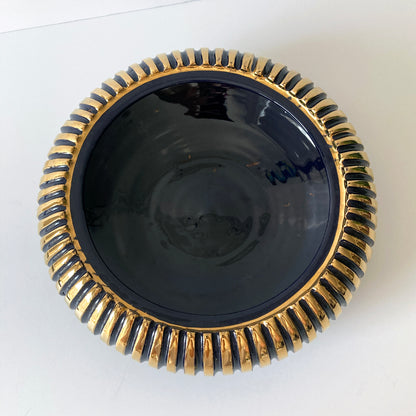 Italian Navy Blue and Gold Lidded Round Box, 1960s