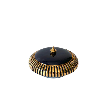 Italian Navy Blue and Gold Lidded Round Box, 1960s