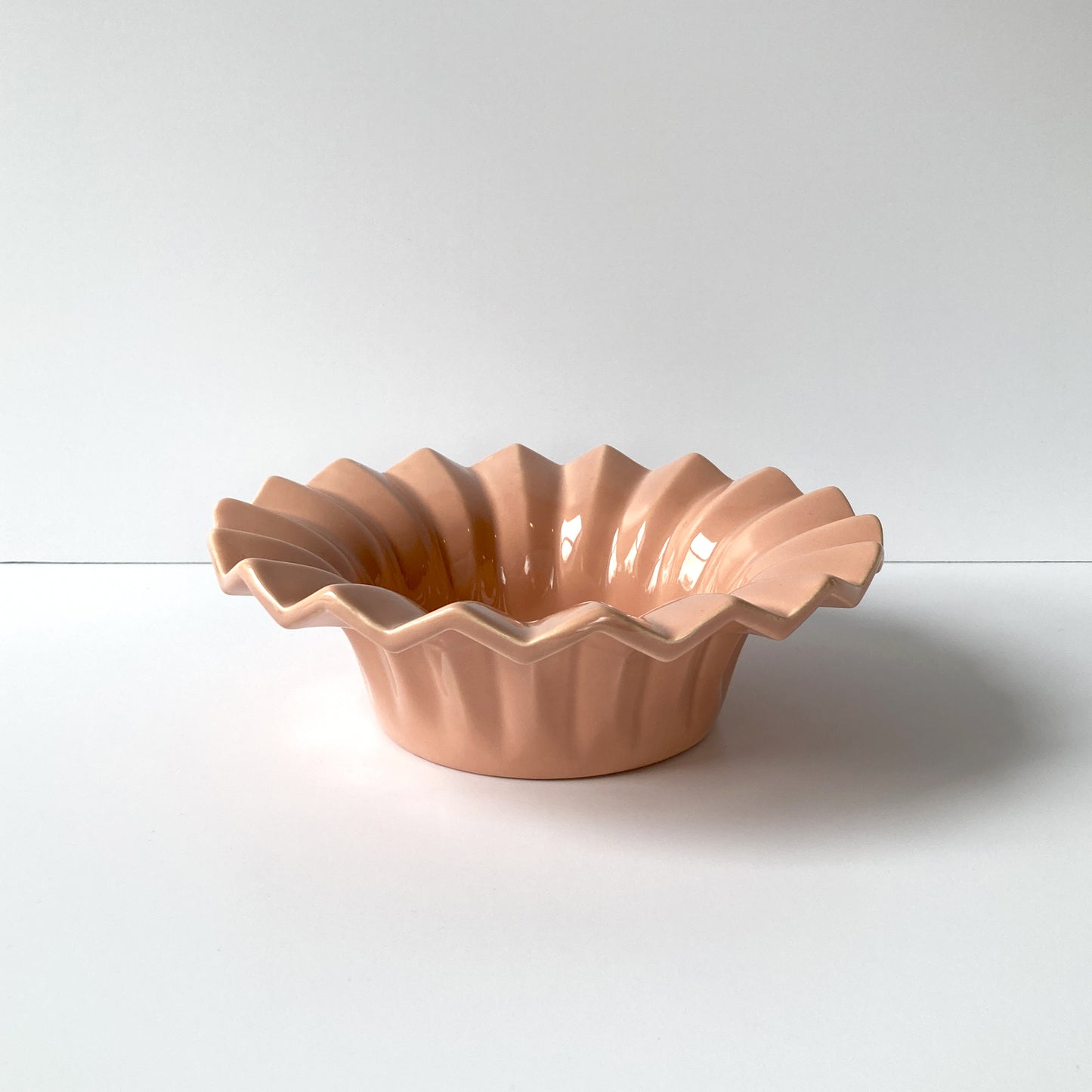 Haeger Blush Peach Pleat Bowl, Postmodern