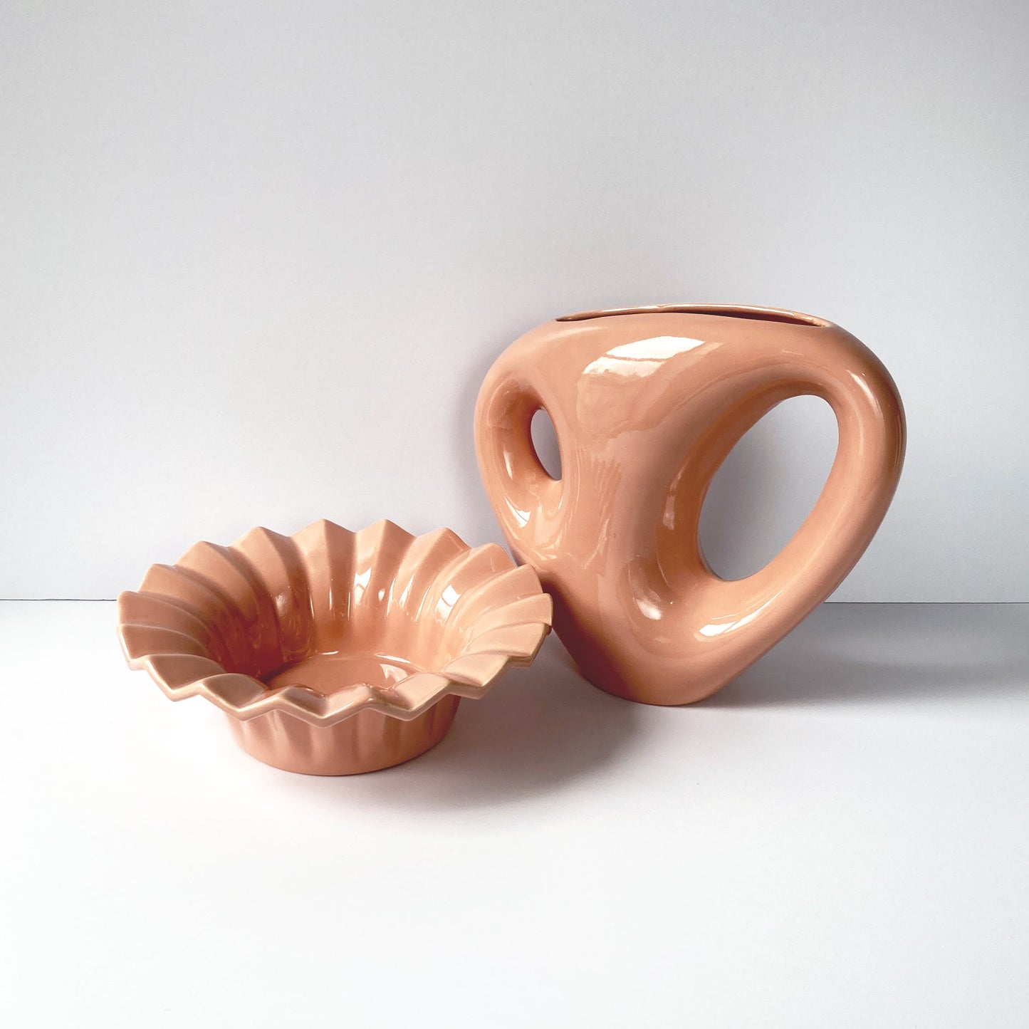 Haeger Blush Peach Pleat Bowl, Postmodern