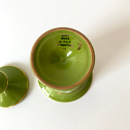 Italian Florentine Moss Green and Gold Petite Lidded Round Jar Urn, 1960s