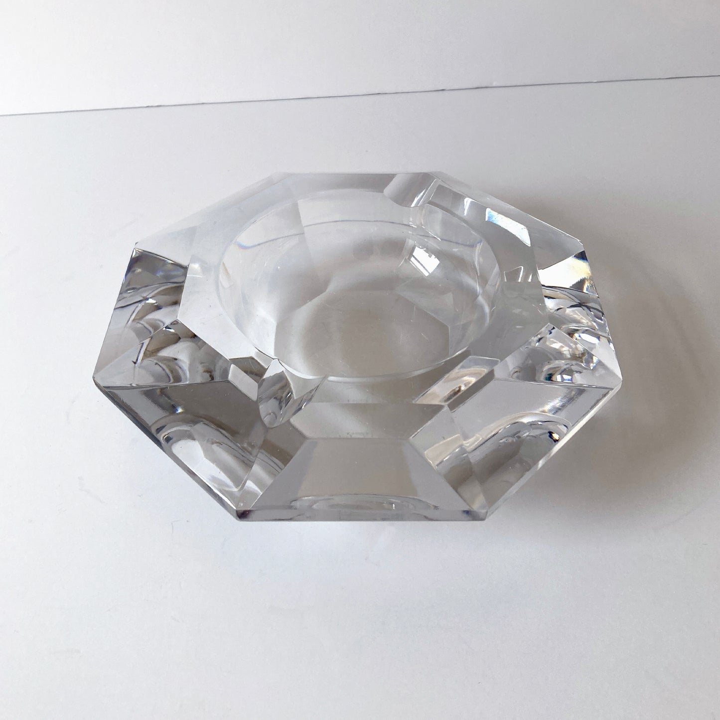 Val Saint Lambert Faceted Crystal Vide Poche Ashtray Bowl, Signed