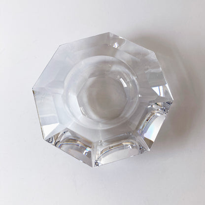 Val Saint Lambert Faceted Crystal Vide Poche Ashtray Bowl, Signed