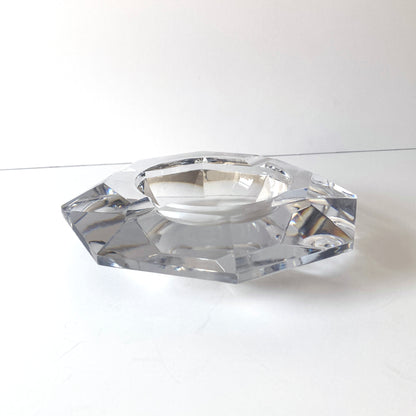 Val Saint Lambert Faceted Crystal Vide Poche Ashtray Bowl, Signed