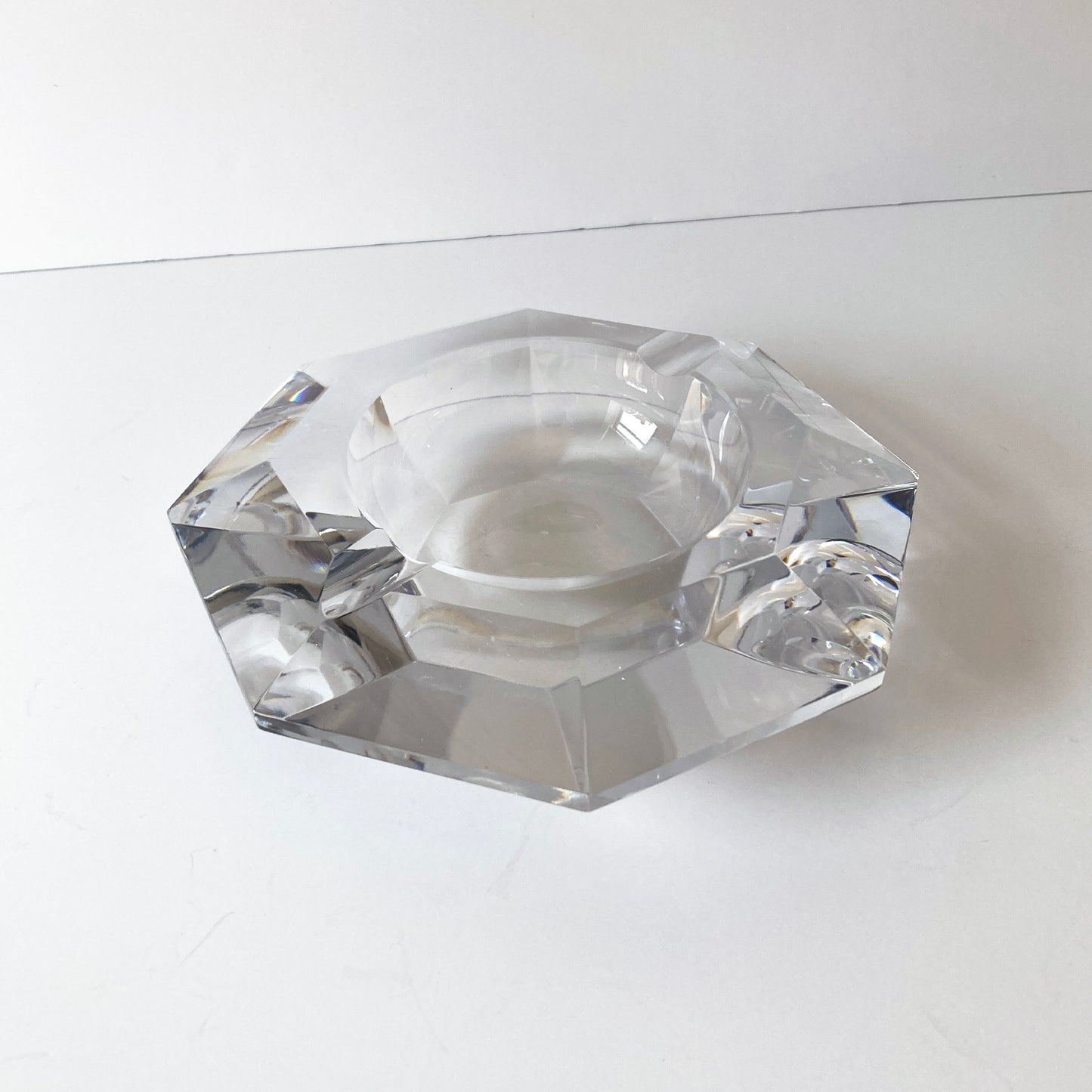 Val Saint Lambert Faceted Crystal Vide Poche Ashtray Bowl, Signed