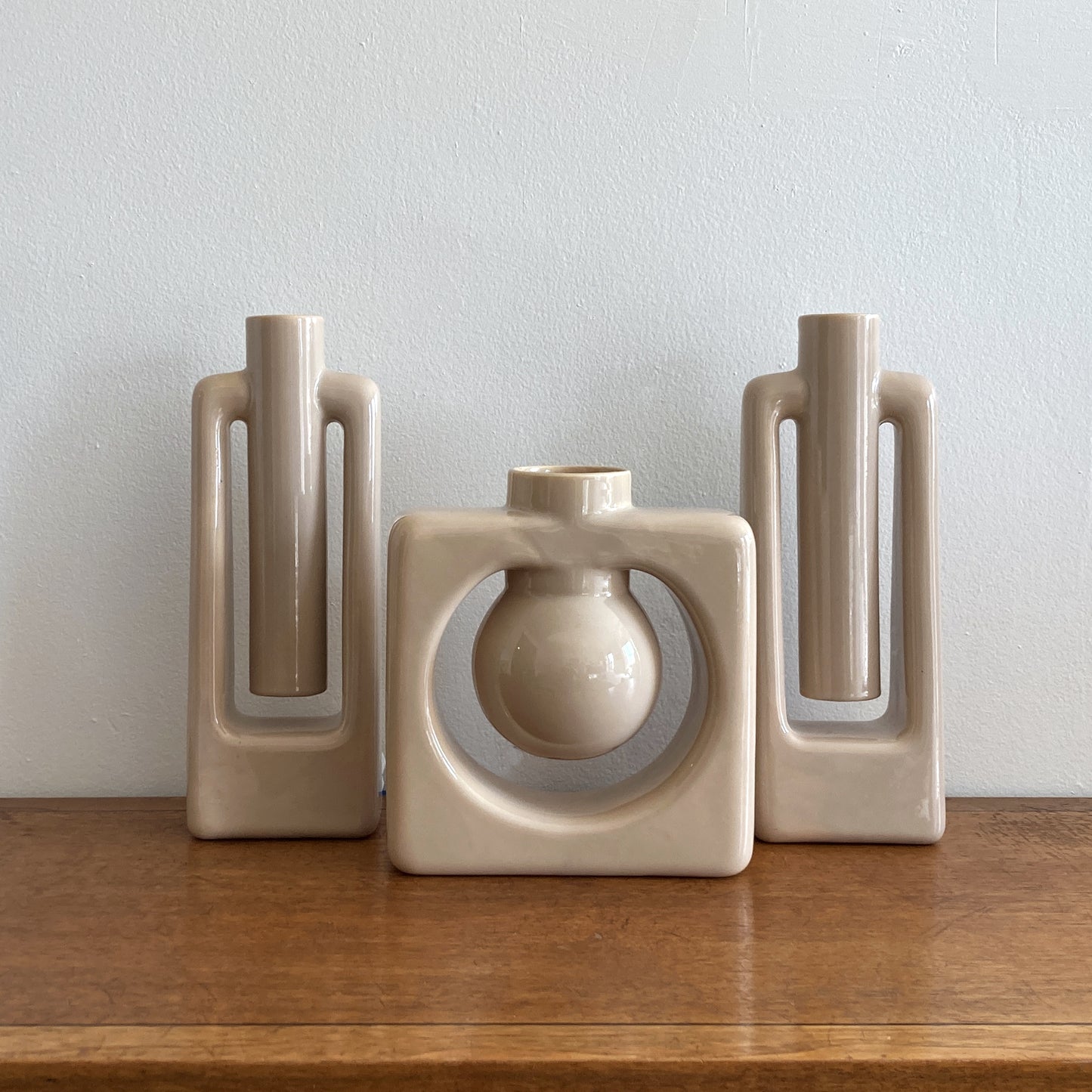 Haeger Ecru Beige Square Vase, Postmodern