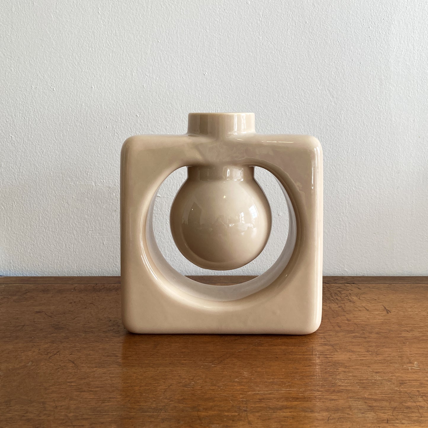 Haeger Ecru Beige Square Vase, Postmodern