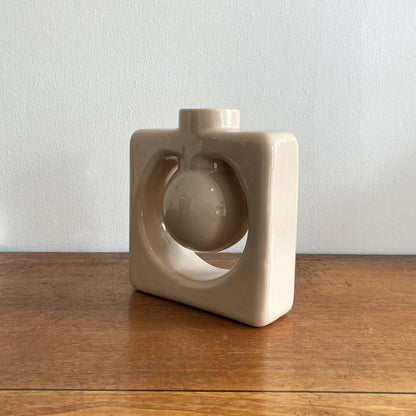 Haeger Ecru Beige Square Vase, Postmodern