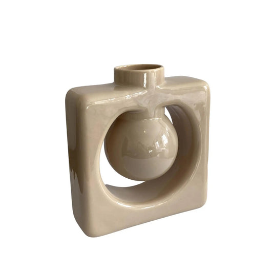 Haeger Ecru Beige Square Vase, Postmodern